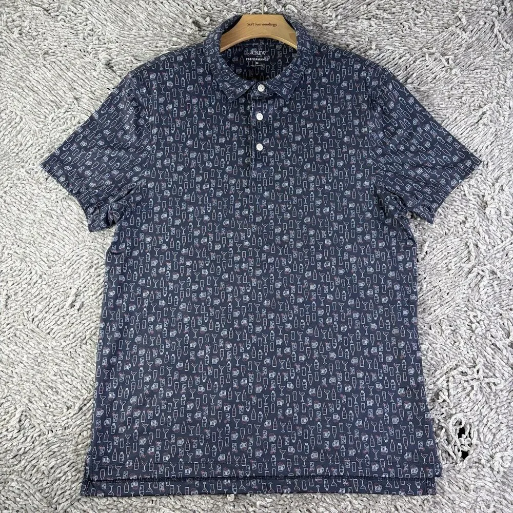 J Crew Performance Polo Mens Medium Margarita Spirits Short Sleeve Golf Summer